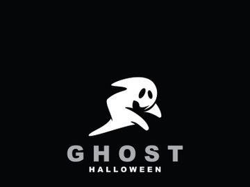 Ghost Logo, Simple Halloween Devil Design Illustration Template Black Background preview picture