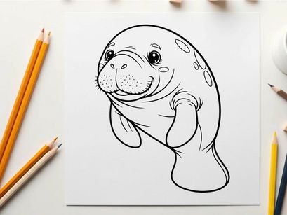 Cute smiling manatee cartoon vector illustration flat design