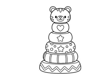 Cute teddy bear on wedding cake vector illustration preview picture