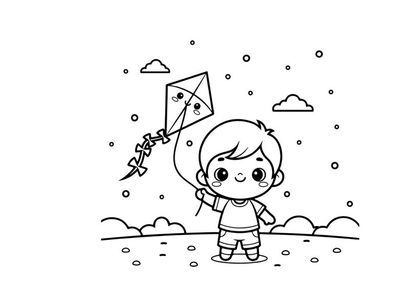 Cute child fishing with kite vector illustration flat design