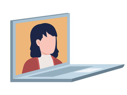 Videocall via laptop semi flat color vector character preview picture