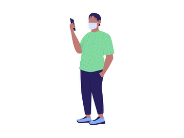 Man wearing face mask correctly semi flat color vector character preview picture