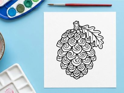 Stylized pine cone illustration. Artistic botanical drawing for nature themes