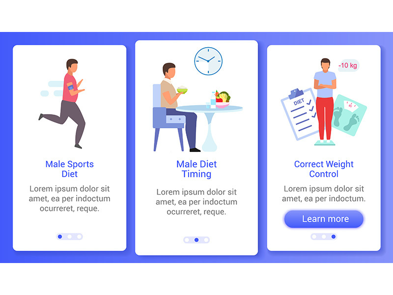 Man healthy lifestyle onboarding mobile app screen vector template