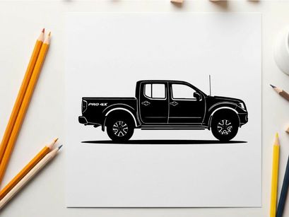 Silhouette of a black pickup truck with four doors