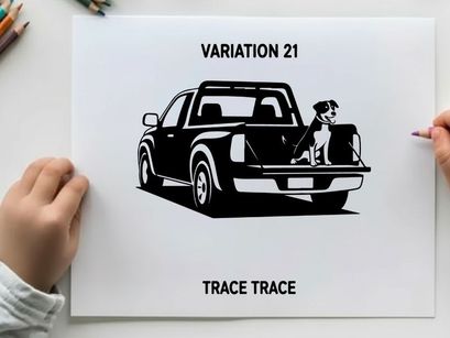 Silhouette of a pickup truck with dog in the back