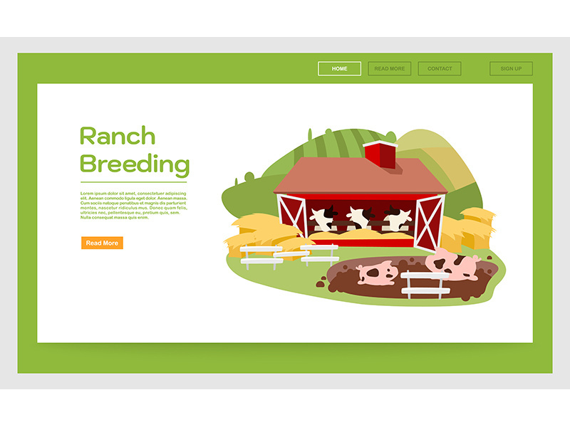Ranch breeding landing page vector template