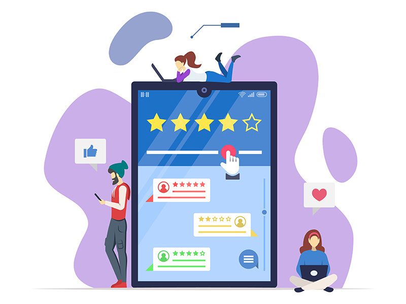 Online reviews semi flat RGB color vector illustration