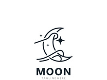 Moon elegant crescent and star logo design line in simple style outline background