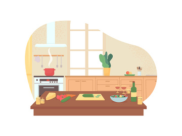 Preparing romantic dinner in home kitchen 2D vector web banner, poster preview picture