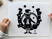 St patrick's day leprechaun silhouette with horseshoe and shamrocks