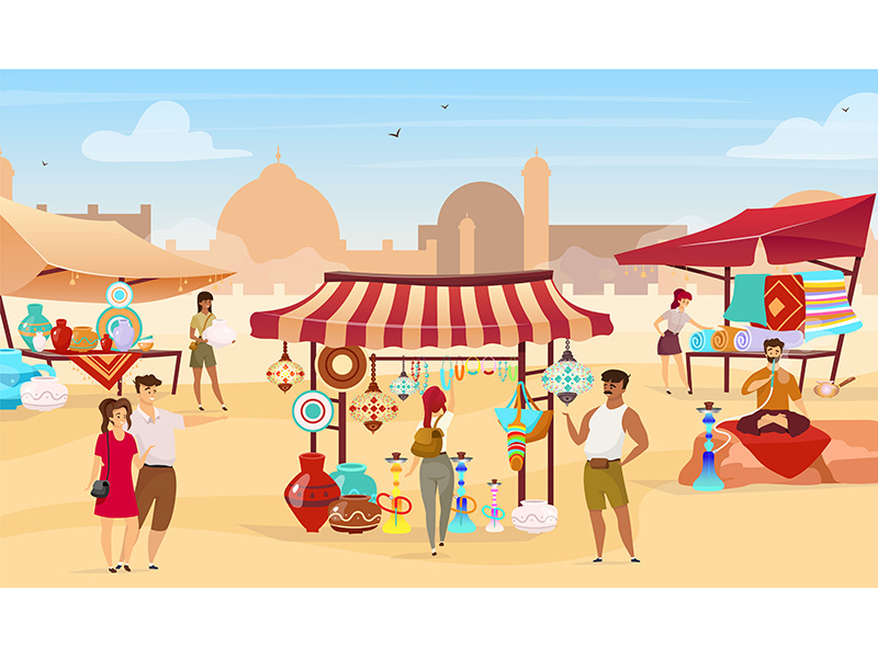 Egyptian bazaar flat vector illustration