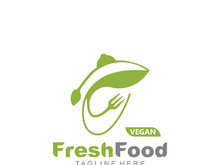 Fresh food logo healthy product badge or label food and drink market, vegan, nature organic premium quality design