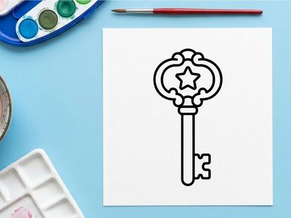 Vintage key with ornate bow and star design. Classic skeleton key illustration for security, mystery, and antique themes.
