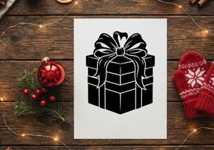 Black and white Christmas gift box with bow and ribbon