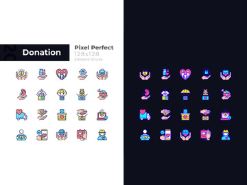 Donation opportunities pixel perfect light and dark theme color icons set preview picture