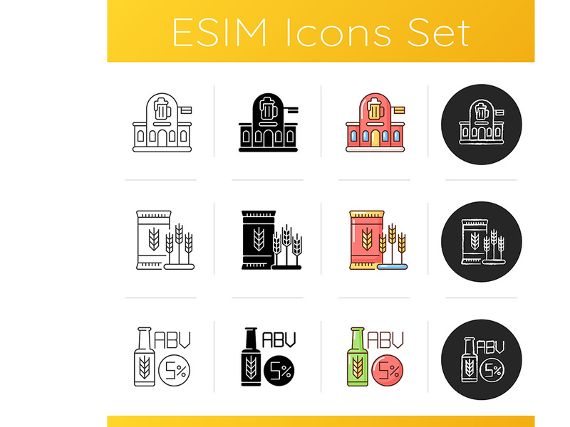 Beer brewing factory icons set.