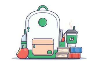 School bag with education objects, Back to school! Vector illustration