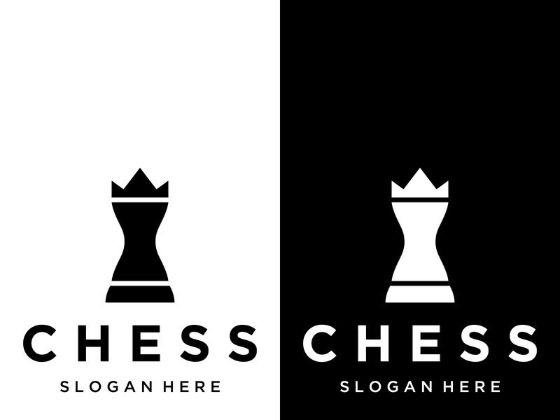 Chess strategy game logo with horse, king, pawn and rook. Logos for tournaments, chess teams and games.
