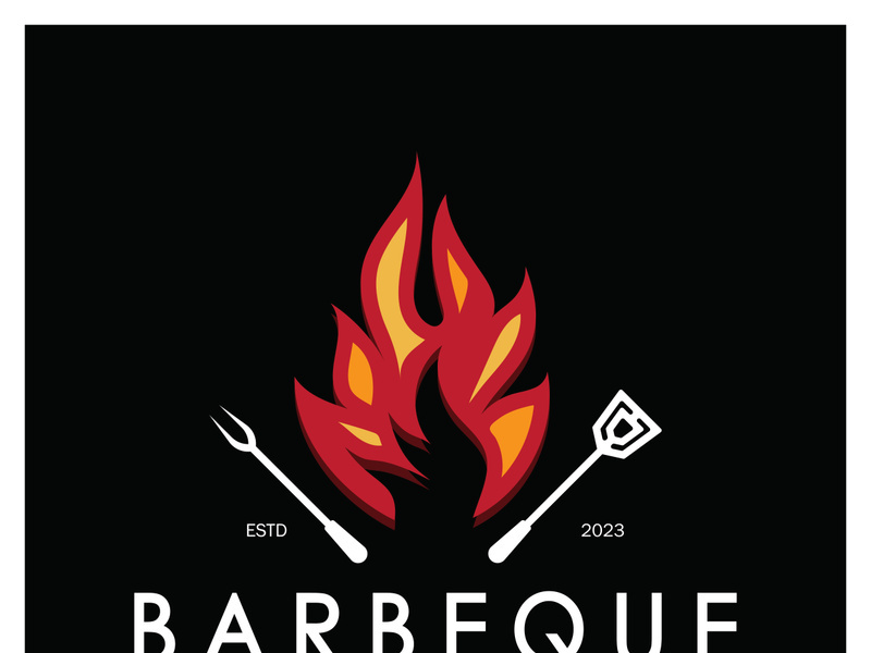 Smoke and BBQ Barbecue Vintage hot grill, with crossed flames and spatula. Logo for restaurant, badge, cafe and bar.vector