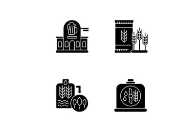Brewery manufacture black glyph icons set on white space preview picture