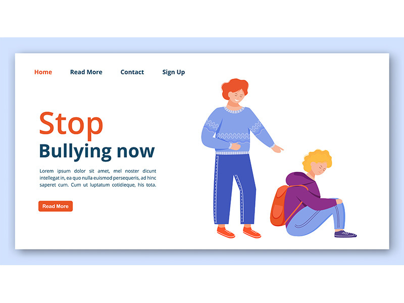 Stop bullying now landing page vector template