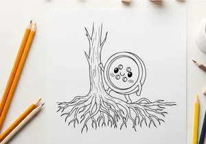 Cute cartoon alarm clock with roots growing vector illustration