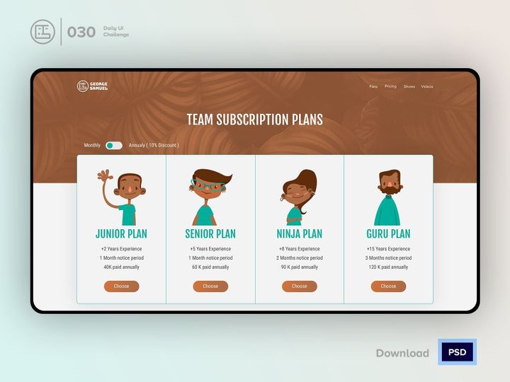 Pricing plan cards