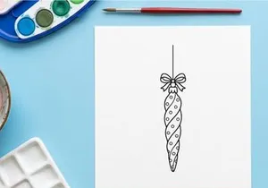 Christmas tree ornament icicle decoration, festive holiday bauble line art drawing.