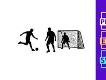 Silhouette of soccer players in action kicking and defending a ball