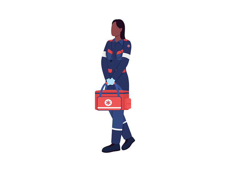 African american female paramedic flat color vector faceless character