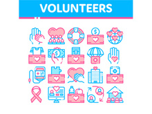 Volunteers Support Vector Thin Line Icons Set