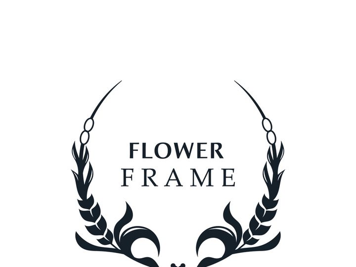 Floral frame flower round shape emblem logotype isolated on white background, leaves luxury linear logo circle style boutique