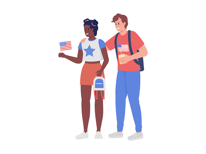 Couple of American patriots semi flat color vector characters