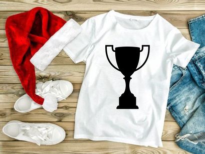 A black silhouette of a trophy cup on a white background