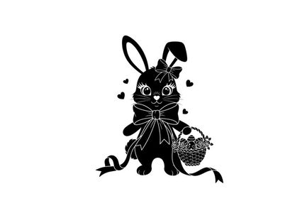 Adorable silhouette bunny with bow and basket silhouette