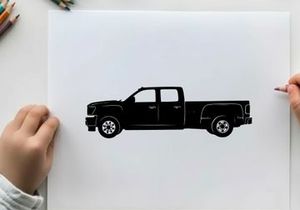 Silhouette of a pickup truck against a white background