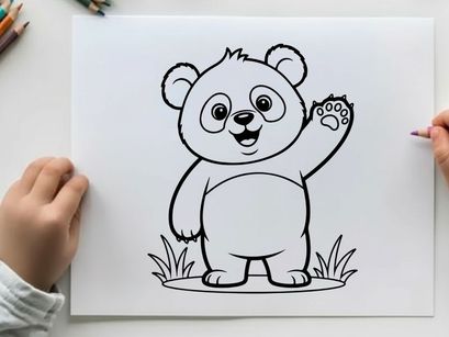 Cute cartoon bear waving hand vector illustration flat design