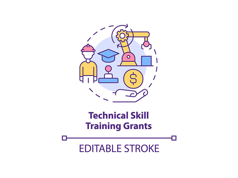 Technical skill training grants concept icon