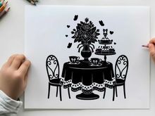 Silhouette of a table set for a romantic dinner