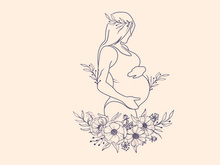 Line art portrait woman, Flower mother's day illustration