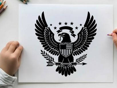 American eagle silhouette with shield and stars emblem