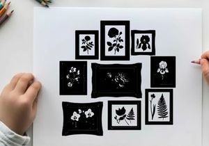 Collection of framed botanical silhouette artworks on white background