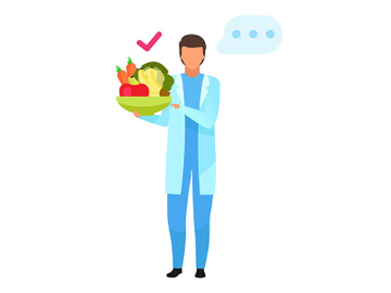 Doctor recommending fresh fruits and vegetables consumption flat vector illustration preview picture