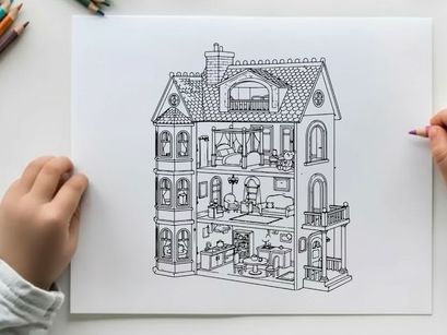 Dollhouse interior cross section vector illustration flat design