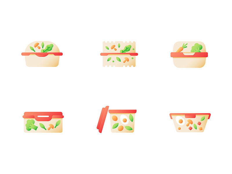 Healthy ready meal for take out vector flat color icon set