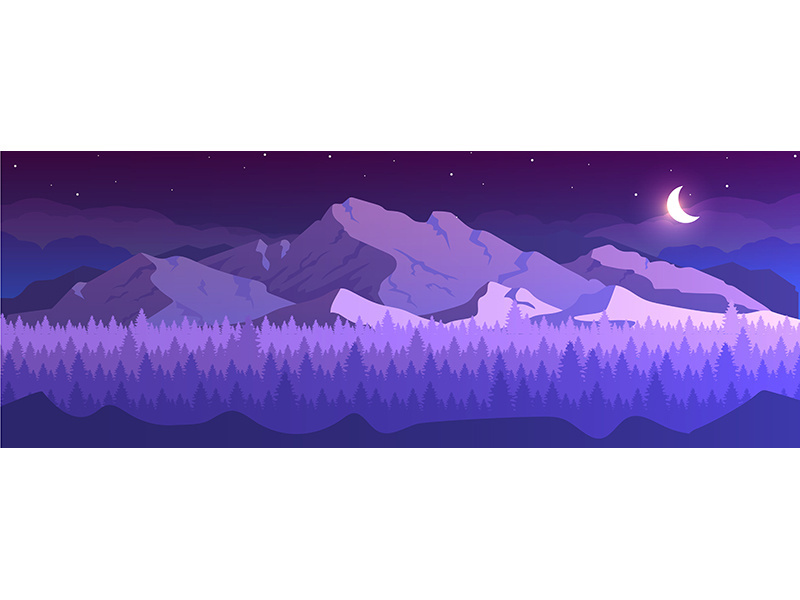 Mountains at night flat color vector illustration