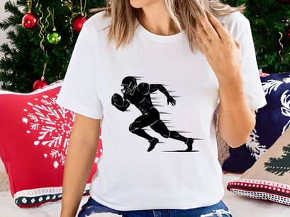 American football player running with ball in motion blur