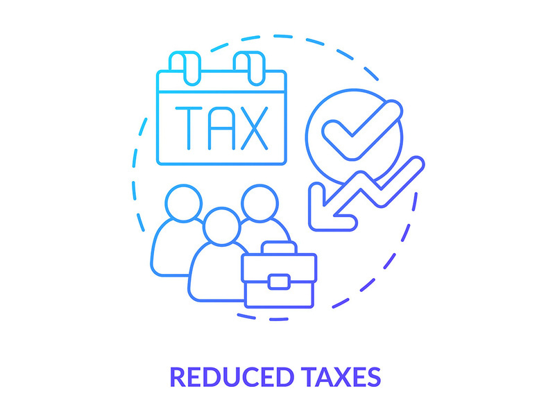 Reduced taxes blue gradient concept icon