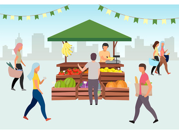 Food street market flat vector illustration preview picture